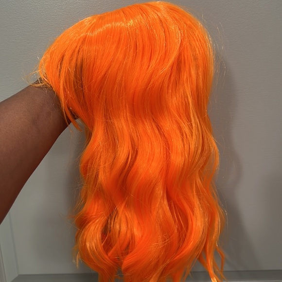 NEW: Bright Orange Synthetic Wig with Bangs - Picture 4 of 8